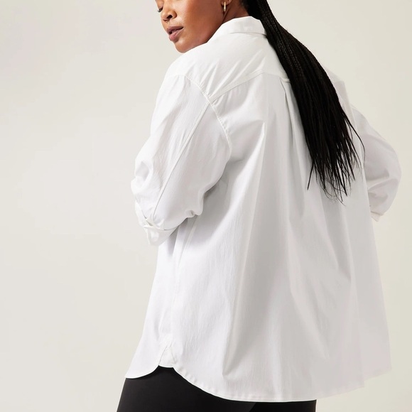 Athleta 882549-01 Women's Size LARGE White Oversized Button-Up Poplin Top Blouse - Picture 9 of 10